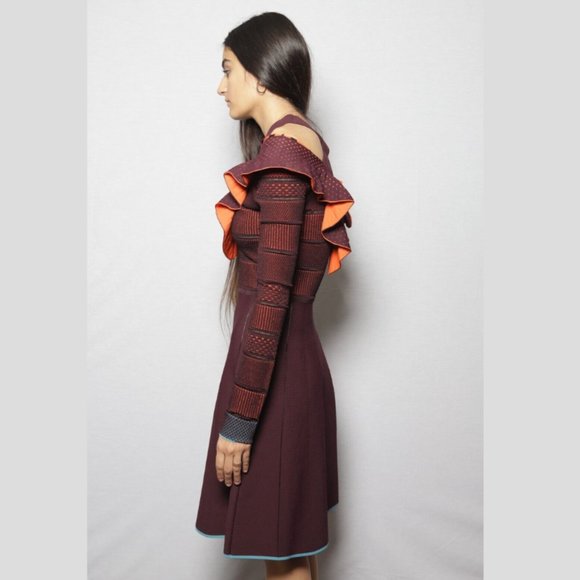 Versace Pre Fall 2017 Ruffle Knit Skater Dress Burgundy Orange Blue Sz 38 A77255 - Picture 8 of 8